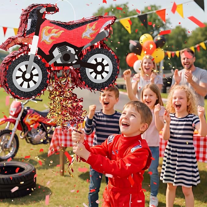 WERNNSAI Motorcycle Piñata - Dirt Bike Piñata with Stick and Blindfold, for Men Motorcycle Themed Birthday Party Decorations, Celebration Game Supplies (16.5" x 12.4" x 2.9")