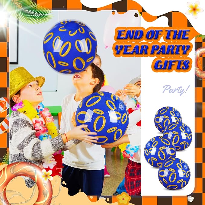 Leyndo 2 Pack Blue and Golden Rings Themed Beach Ball for Kids 11.8" Bulk for Summer Pool and Beach Game Gifts and Birthday Party Supplies and End of The Year Class Party Decoration Favors