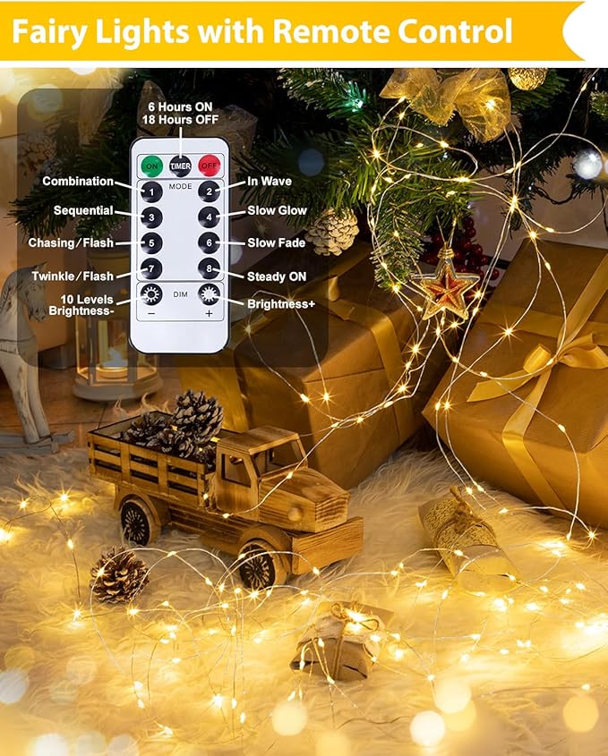 3 Pack 60 LED Fairy Lights Battery Operated with Remote, 8 Modes String Lights Indoor Outdoor, Cuttable Battery Light for Home Bedroom Wedding DIY Centerpiece Christmas Decorations (Warm White)