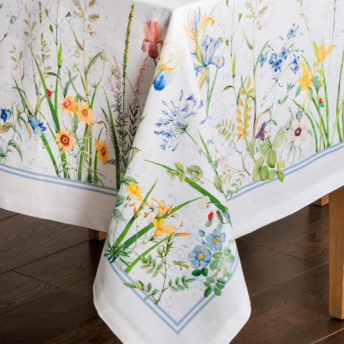 Maison d' Hermine Table Cloth Rectangle Table 100% Cotton 70 x 108 Inches Tablecloth Reusable Decorative for Dining Kitchen Room Farmhouse Party Home Hotel Restaurant Spring Summer - Fleurs De Mai