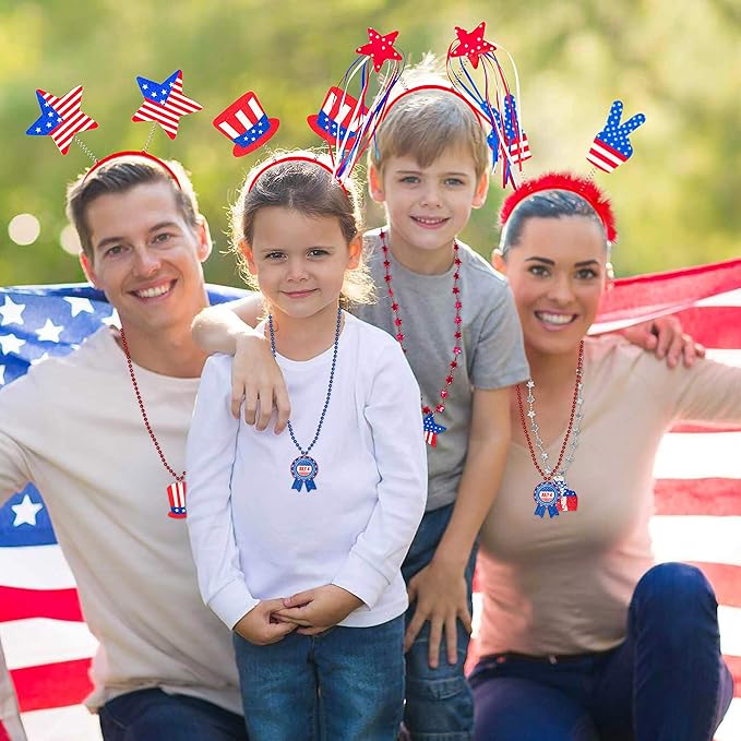 Moon Boat 12PCS 4th of July Headbands, Fourth of July Party Decorations Accessories, Patriotic Red White Blue USA Outfit Favors for Independence/Memorial Day