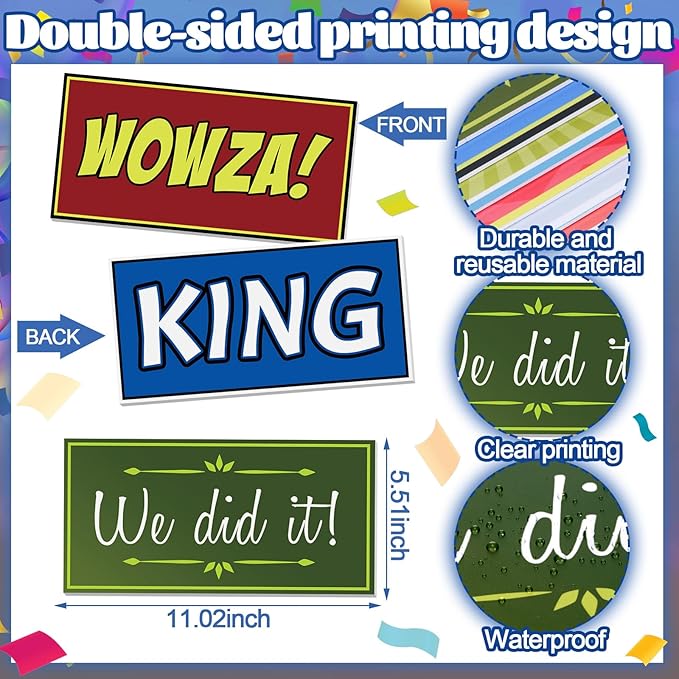 AceOrbit 64 Designs Funny Photo Booth Prop for All Occasion Double Sided 11x5.5'' Photobooth Props Sign Decor DIY Waterproof Selfie Sign for Wedding Graduate Birthday Party Supplies(Classic Style)