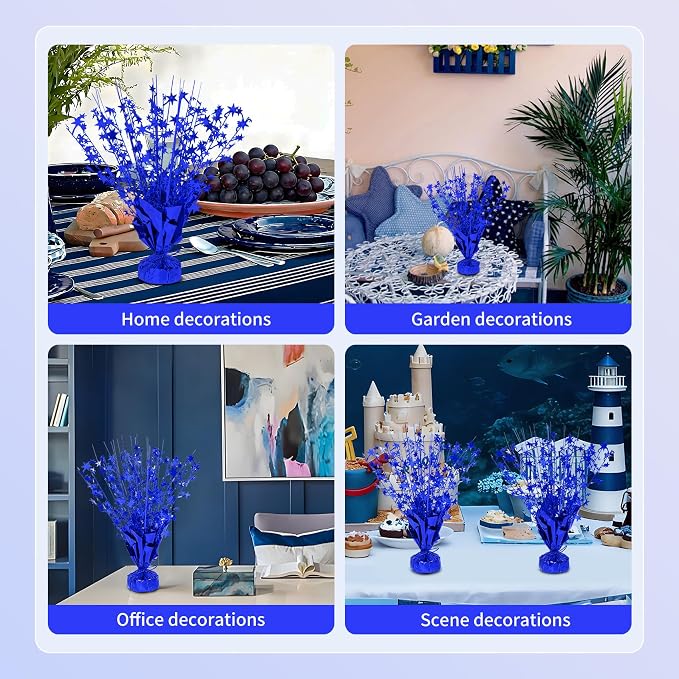 12 Pack Metallic Foil Spary Centerpieces for Tables, Blue Centerpieces for Tables Decorations, Star Brust Table Centerpieces for Birthday Graduation Wedding Baby Shower Party