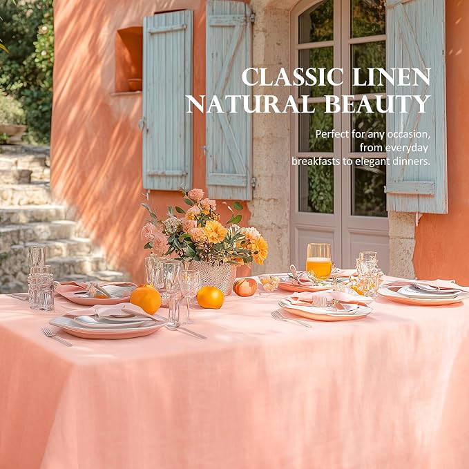 Linen World Linen Tablecloth,100% French Natural Flax Tablecloth 72" x 72" Inch,Washable Square Table Cloth for Dining,Outdoor,Weddings and Restaurants,Decorative Christmas,Peach Pink