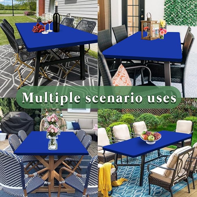 Picnic Table Cover 2 Pack Elastic Fitted Tablecloths for 8 Foot Rectangle Table Waterproof Stretch Washable Patio Folding Outdoor Spandex Tablecloth for Camping Banquet Parties (Royal Blue,30" x 96")