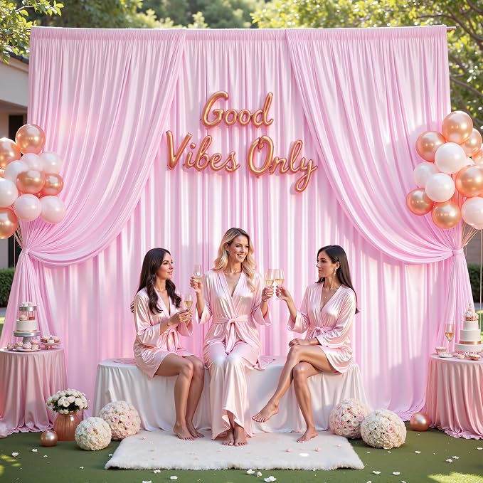 10x10ft Pink Glitter Backdrop Curtain for Parties, Wrinkle Free Satin Photo Backdrop Drapes 2 Panels 5x10FT Shimmer Back Drop Cloth for Baby Shower Wedding Birthday Photography Background Decor
