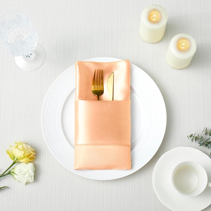 100 Pack Square Satin Dinner Napkins, 20x20 Inches Silky Soft Smooth Table Cloth Napkins for Restaurant Weddings Banquet Party Decoration, Peach