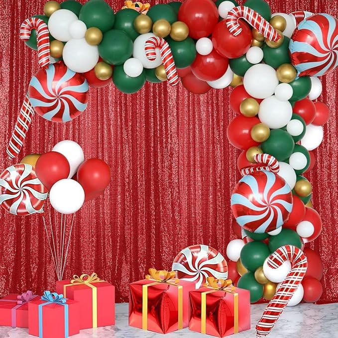 Sugargirl Red Sequin Backdrop Curtain 6 Panels 2FTx8FT Glitter Red Background Drapes Sparkle Photography Backdrop for Party Wedding Birthday Wall Decoration