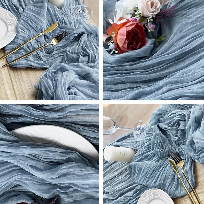 16 Pack Dusty Blue Cheesecloth Table Runner 20 x 120 inch Gauze Table Runners 10 FT Long,Semi Sheer Boho Cheese Cloth Fabric Table Runner Bulk for Wedding,Party,Baby Shower,Bridal Shower Decoration
