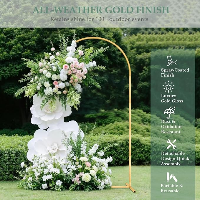 WellSign 7.2FT Arch Backdrop Stand for Parties, Metal Balloon Arch kit Stand, Gold Wedding Arch Stand Frame for Gender Reveal Ceremony Birthday Anniversary Bridal Graduation Party Event Decoration