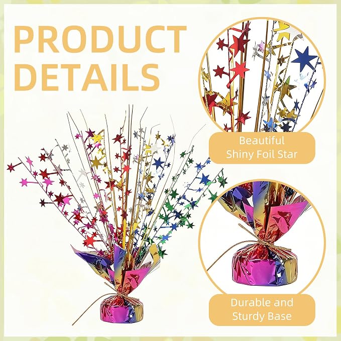 12 Pack Colorful Metallic Foil Spray Centerpiece Star Table Decoration Burst Table Centerpieces for Birthday New Year Wedding Anniversary Graduation Party Supply (Colorful)