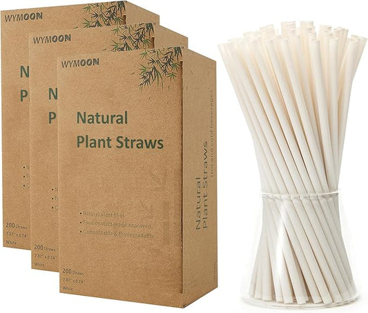 3-Pack Natural Plant Straws | 600 PCS 7.8'' Disposable Drinking Straws | Durable for Hot & Cold Drinks