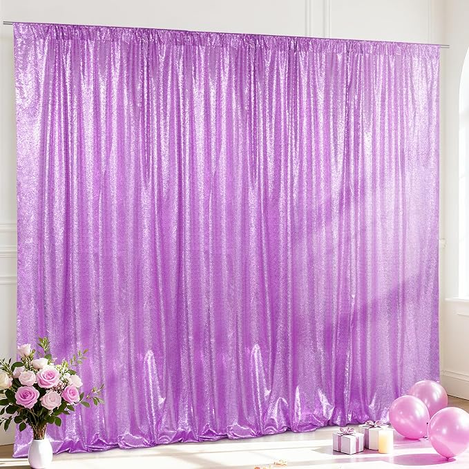 SquarePie 10x10ft Lavender Sequin Backdrop for Photography, Satin-Backed Real Sequin Curtain, Enhanced Coverage Shimmering Background with 4" Rod Pocket for Wedding, Birthday, Party Decor, 1 Panel