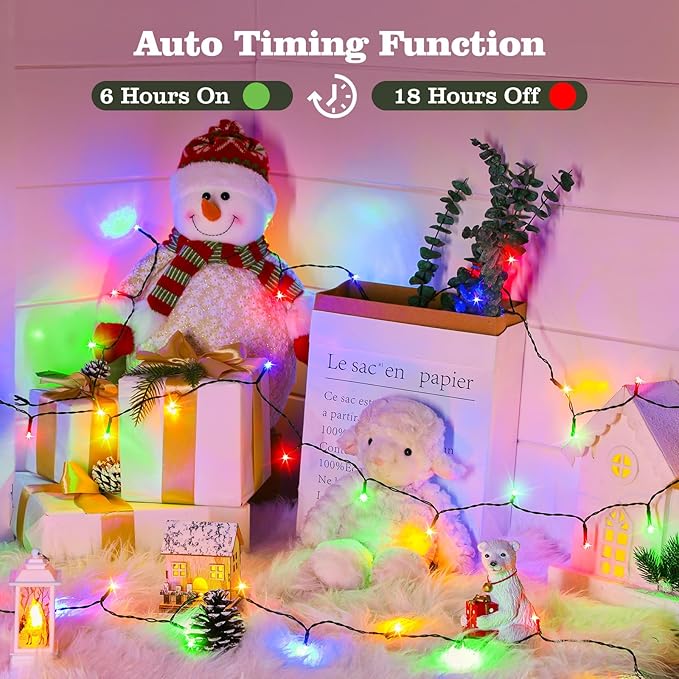 Brightown Christmas Lights Outdoor Battery Operated, 4 Pack Total 132FT 400 LED Battery Fairy Light with Timer,8 Mode,Waterproof Christmas String Light for Outside Indoor Bedroom, Multicolor