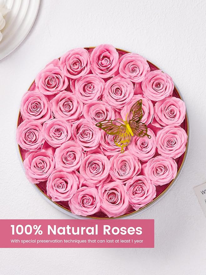 27 Preserved Roses Forever Flowers Real Roses in a Box Mother's Day Birthday Flowers for Her Mom Women Wife Valentine's Day, Pink Roses