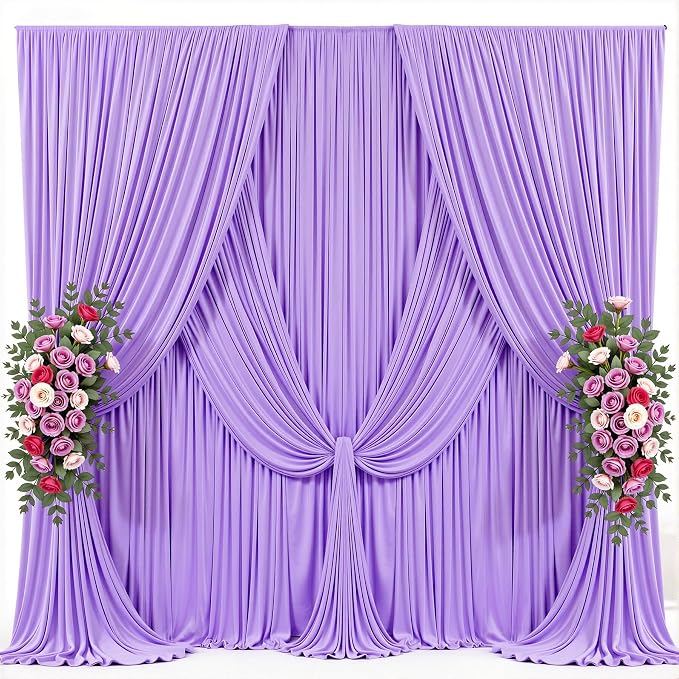 30x10ft Lavender Photo Backdrop Curtains for Parties Baby Shower Light Purple Wrinkle Free Polyester Photoshoot Curtains Drapes Backdrop for Girls Birthday Party Wedding Background 6 Panels 5x10FT