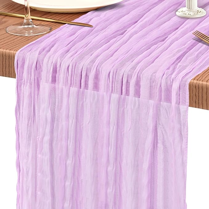 4 Pack Cheesecloth Table Runner 10FT Lilac Purple Table Runner Lavender Boho Gauze Cheese Cloth Table Runners Long Rustic Sheer Table Decorations for Wedding Party Baby Bridal Shower Birthday Holiday