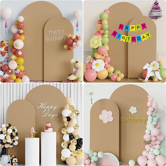 Wokceer Wedding Arch Stand 7.2FT, 6FT Spandex Fitted Arch Cover 2 Set Round Top Chiara Arch Backdrop Stands for Birthday Party Ceremony Banquet Decoration Khaki