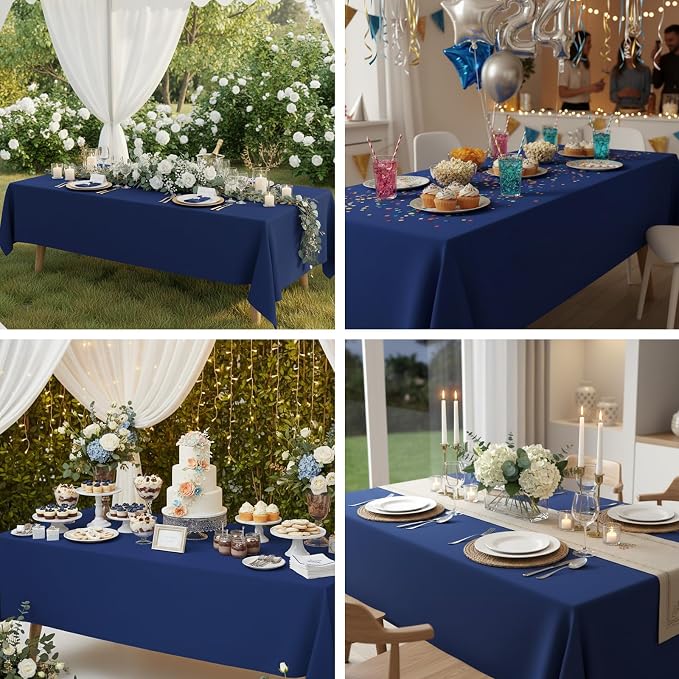 Fixwal 3 Pack Navy Blue 60 x 102 Inch Rectangle Tablecloths, Reusable Heavy Duty Washable Polyester Table Covers for 6 Ft Tables, Wedding, Party, Baby Shower, Birthday, Outdoor