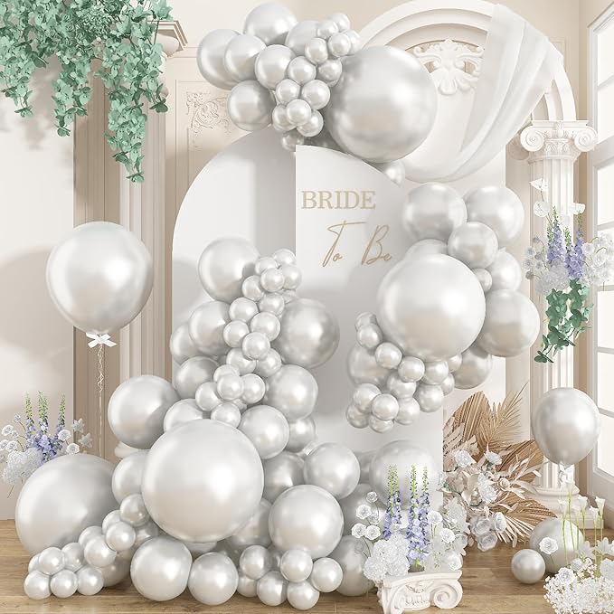 Pearl White Balloons Arch Kit Different Sizes, White Balloons in 18 12 10 5 Inch Pearl White Latex Balloons for Wedding Bridal Shower Graduation Baby Shower Birthday Engagement Anniversary Party Decor