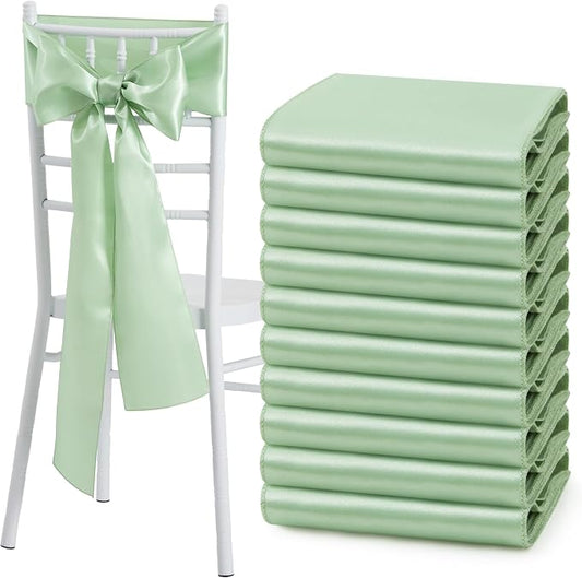50 Pcs Sage Green Satin Chair Sashes Bows Universal Chair Cover for Wedding Reception Events Banquets Party, Hotel Event Decorations, 6 x 108 inch