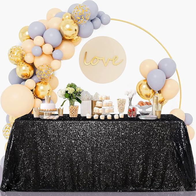 B-COOL Black Sequin Tablecloth Halloween Shimmer Tablecloth 50x80-inch Rectangular Table Overlays for Wedding Birthday Party Prom Table Decorations