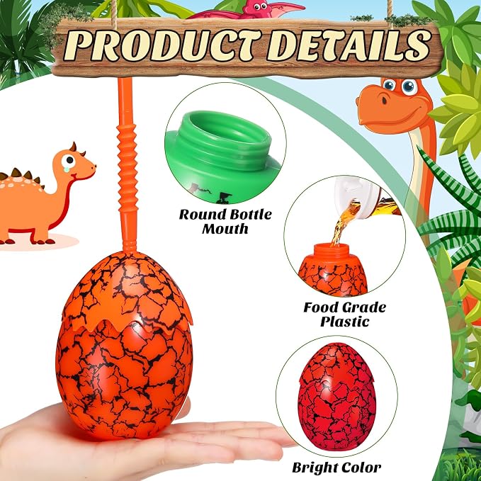 Maxcheck 24 Set Dinosaur Party Favor Cups with Lids and Straws Dino Cups for Kids 10 oz Crack Dinosaur Egg Bottles for Dino Theme Birthday Party Supplies Decorations