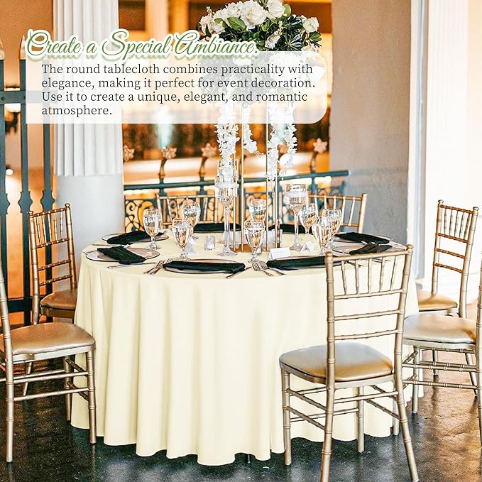 Pesonlook 10 Pack Beige Round Tablecloth 90 Inch, Waterproof Polyester Fabric Table Cloth for Round Tables, Stain Wrinkle Resistant Tablecloths Washable Table Cover for Wedding Dining Party Banquet