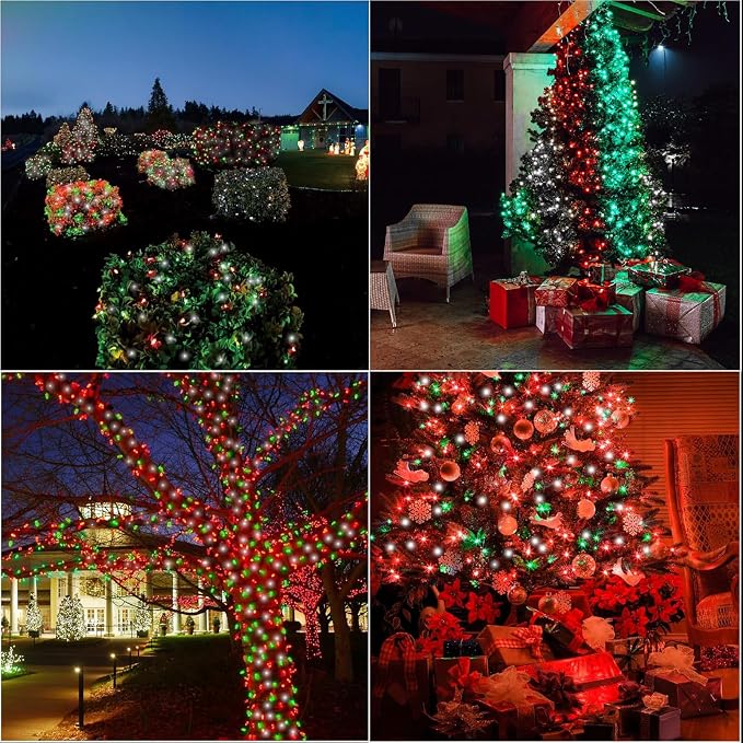 LAMPHOME 65.3ft Christmas Decorative Mini Lights, 200 LED Transparent Wire Fairy Starry String Lights Plug in, 16 Lighting Modes for Outdoor Xmas Tree Wedding Party Decoration (Red Green White)