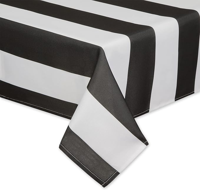 DII Cabana Stripe Outdoor Zippered Tabletop Collection, Stain/Wrinkle Resistant & Waterproof, 60x84, Black