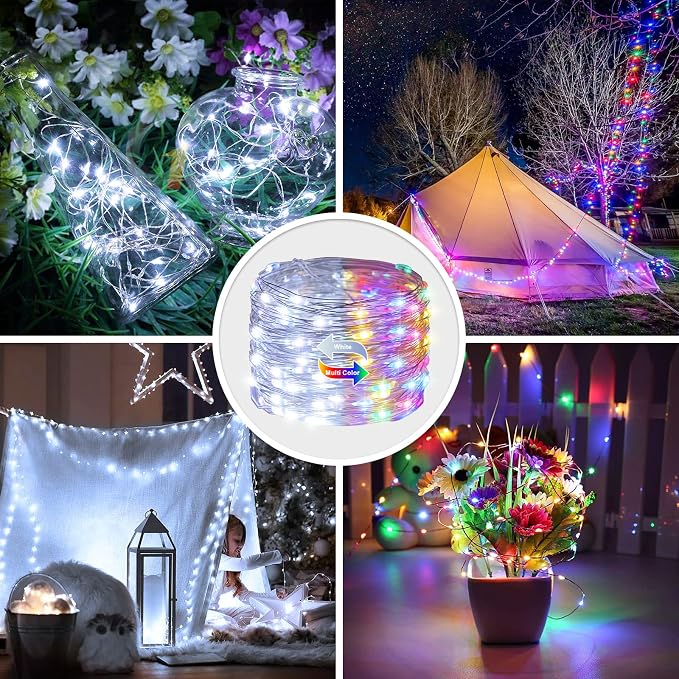 JMEXSUSS 2 Pack Color Changing Fairy Lights Battery Operated, Total 200 LED 66ft Color Changing Christmas Lights with Remote, 8 Modes Twinkle String Lights for Bedroom Decor, Cool White & Multicolor