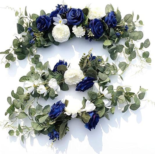 Wedding Arch Flowers,3Pcs Set White Rose Decorative Floral Swags, Artificial Greenery Eucalyptus Leaves Flower For Sheer Drapes, Wedding Chair, Arbor, Wedding Ceremony and Reception Arrangement