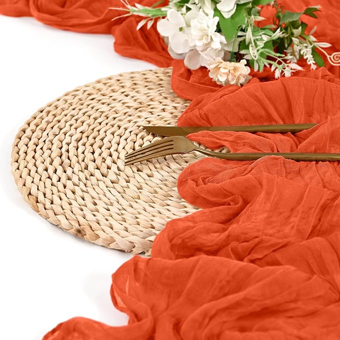 8 Pack Orange Cheesecloth Table Runner 10FT Boho Gauze Cheese Cloth Table Runner Rustic Sheer Fabric Table Runners for Wedding Bridal Shower Baby Shower Party(21.5×120 Inch)