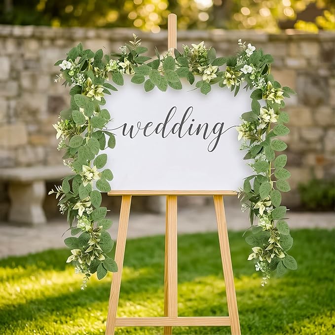 6FT Artificial Eucalyptus Garland with Flowers, Fake Greenery Vines Spring Ivy Leaves for Wedding Backdrop Arch, Table Centerpieces, Party, Home Room Party Indoor Outdoor Spring Decor