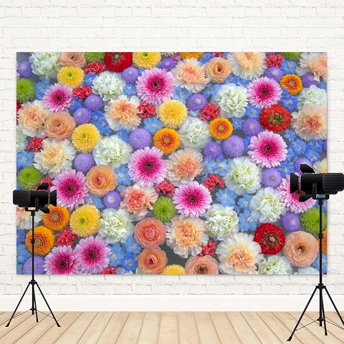 8x4ft Colorful Floral Photography Backdrop Flowers Background Vibrant Multicolor Blossoms for Party Wedding Photo Booth Studio Props Events Banner