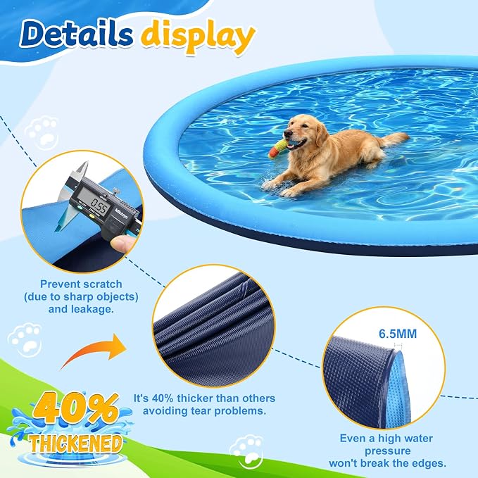 107inch Extra Large Non-Slip Splash Pad Sprinkler for Kid and Dog, Kid Outdoor Toys for Ages 3-12 Boys Girls, Kiddie Dog Pool, Summer Outdoor Water Kids Toys, Parent Games, Backyard, Lawn