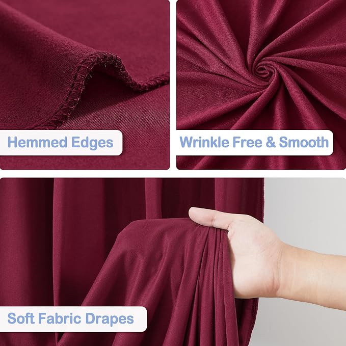 8 Panels Burgundy Backdrop Curtains - Wrinkle Free Fabric Backdrop Curtain for Photoshoot, 10FT Wedding Party Photo Backdrop Drapes for Birthday Baby Shower Photography Stage Background Decorations