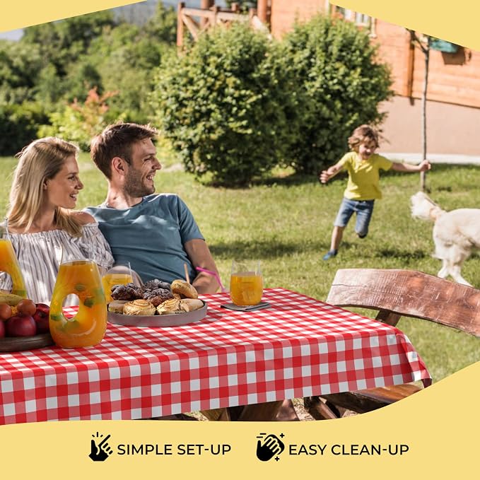 Party Solids 66% Thicker Premium Red Gingham Plastic Table Cover Roll 40" X 100' Table Cloth Plastic Cover Roll Quality Thick Banquet Rolls Disposable Tablecloth Rolls Strong American Based Company