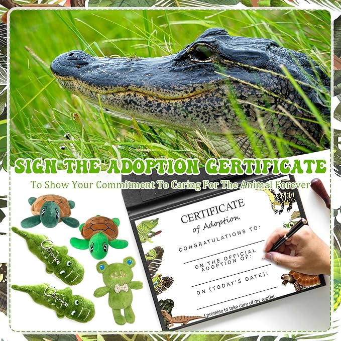 38 Pcs Adopt a Pet Reptile Party Favors Include 12 Safari Reptile Plush 12 Foldable Boxes 12 Cards 1 Sign 1 Fence for Adopt an Animal Party Favors Amphibian Supplies Kit