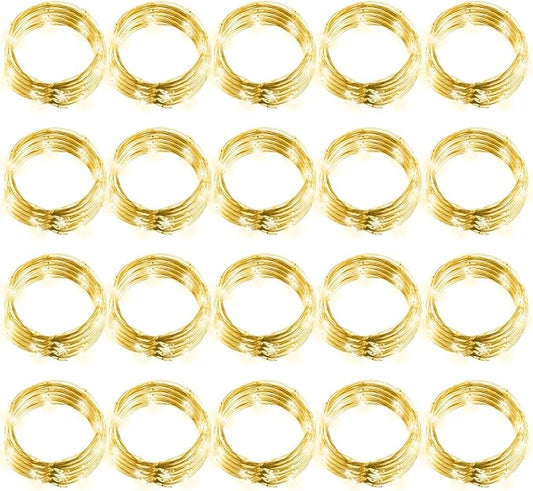 Hortsun 20 Packs Fairy Lights Battery Operated 3 Speed Modes, 7 Ft/ 2 M 20 LED Battery String Mini Waterproof Wire Twinkle Lights Bulk for Wedding Party Birthday Vases Decor (Warm White)