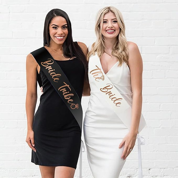 PartyGifts&beyond Bachelorette Party Favors Bride to Be Sash and Veil Set Bachelorette Sashes Bridal Shower Gifts Bride Tribe Sash (11，Black)
