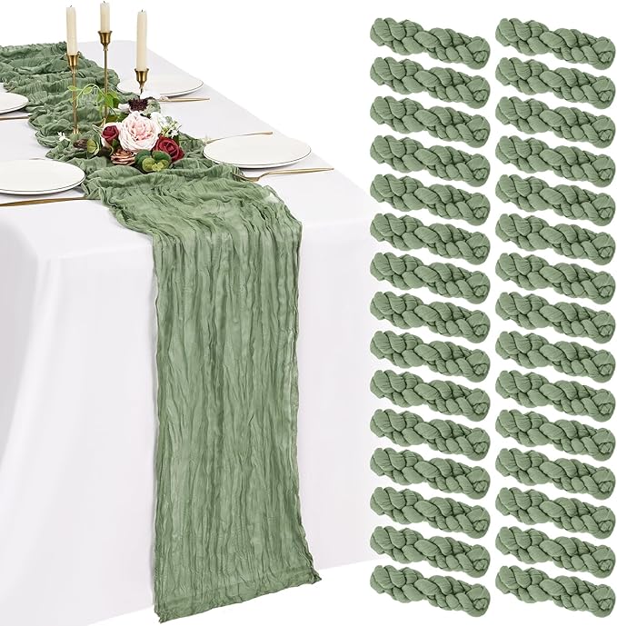30 Pack Cheesecloth Table Runner 10FT Sage Green Table Runner Boho Gauze Cheese Cloth Table Runners Long Rustic Sheer Table Decorations for Wedding Party Baby Bridal Shower Birthday Holiday Home