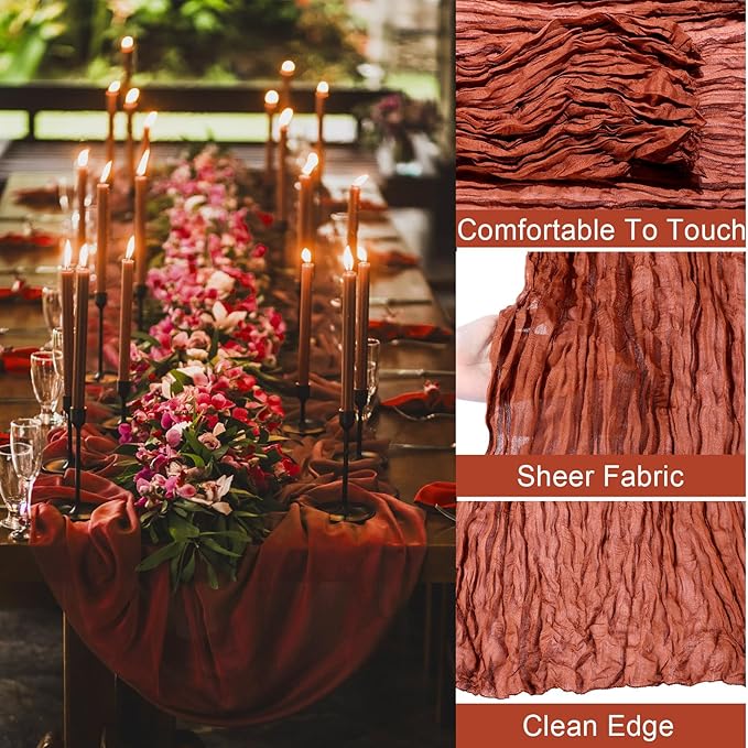 Foaincore 12 Pack Bulk Table Runner for Wedding Terracotta Cheesecloth Table Runner 13Ft Boho Gauze Rustic 157" Long Cheese Cloth Romantic Bridal Baby Shower Event Arbor Decor