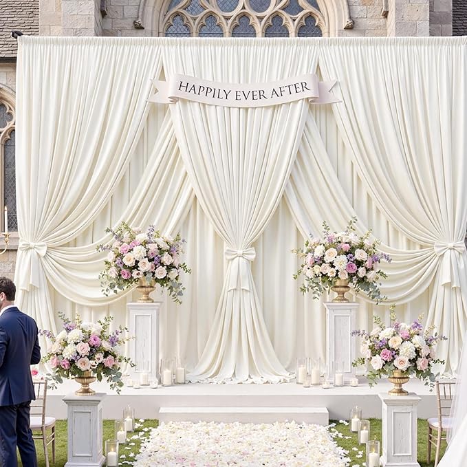 20ftx12ft Ivory Backdrop Curtain for Wedding Parties, Wrinkle Free Polyester 4 Panels Ivory Draping Photo Backdrop Drapes Back Drop Cloth Drapery for Birthday Photography Background