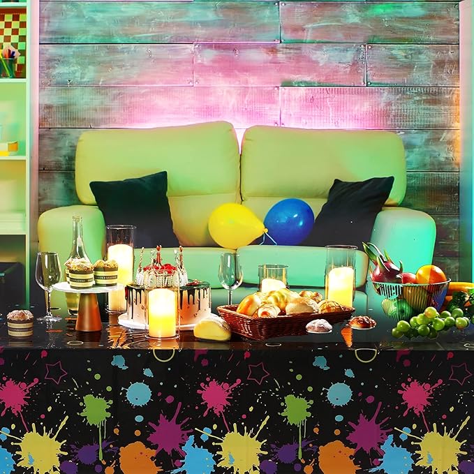 Glow Party Table Covers Neon Plastic Tablecloths 108 x 54 Inch Disposable Neon Glow Table Cloths for Black Light Birthday Party Supplies Decorations(1 Piece)