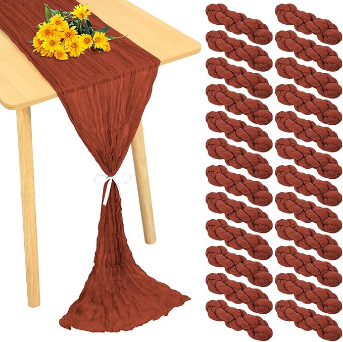 24 Pack Cheesecloth Table Runner 20 x 120 inch Cheese Cloth Table Runner Bulk,Romantic Boho Sheer Gauze Fabric Table Runners for Wedding Reception,Party,Bridal Shower Table Decor(Terracotta)
