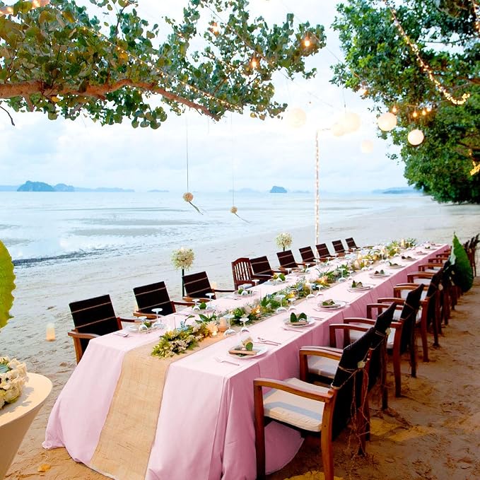 10 Pack Pink Tablecloths for 8 Foot Rectangle Tables 60 x 126 Inch Pink Table Cloth Rectangle Tables 8ft Tablecloth Linen Polyester Fabric Washable Table Cloths for Parties Wedding Banquet