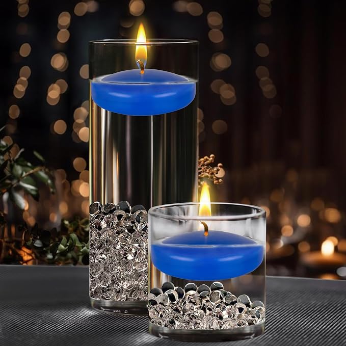 Mega Candles 4 pcs Unscented Dark Blue Floating Candles, Hand Poured Wax Candle 3 Inch Diameter, Home Décor, Wedding Receptions, Centerpieces, Occasions, Events, Festivities, Meditations, Spas