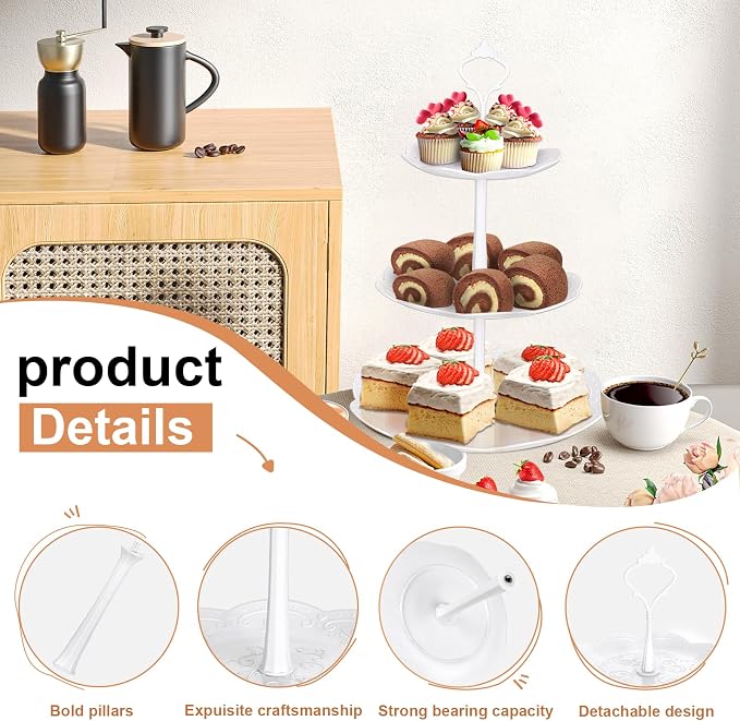 Mwellewm 10Pcs Cupcake Stand,Dessert Table Display Set, 4 White 3 Tired Cake Stand 6 Plastic Serving Trays for Party Cookie Rack Desert Tower Holder for Wedding Decor Baby Shower Tea Party Decorations