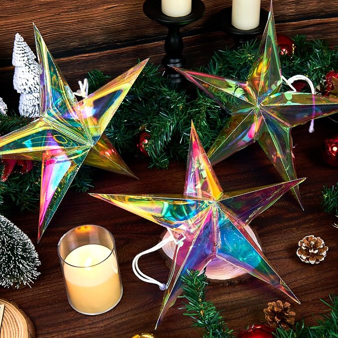 SUNBEAUTY 14 Inch 5 - Pointed Iridescent Christmas Lights Moravian Star 3D Christmas Party Decor Hanging for Wedding Birthday Showers Home Evening Party Window Decoration